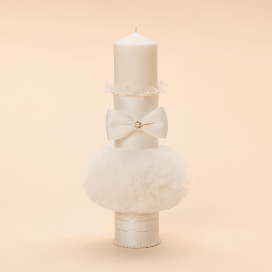 Lumanare Ana Crem Funda Danteluta Cu Buline Botez Fete AnneBebe