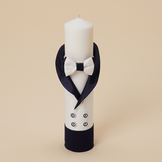 Lumanare Guler Sal Bleumarin & Brocard Crem Cu Patru Nasturi Botez Baieti AnneBebe