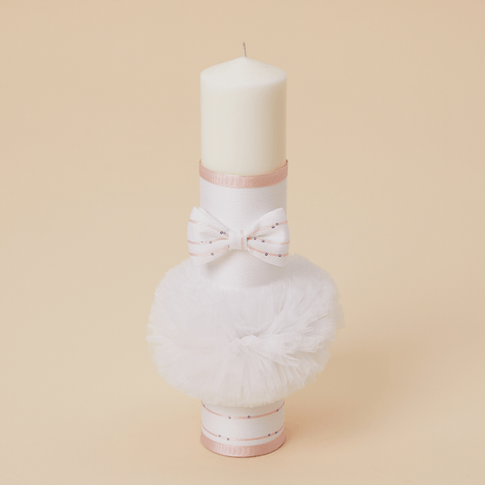 Lumanare Ofelia Funda Alba Cu Dungi Fine Roz Botez Fetite AnneBebe