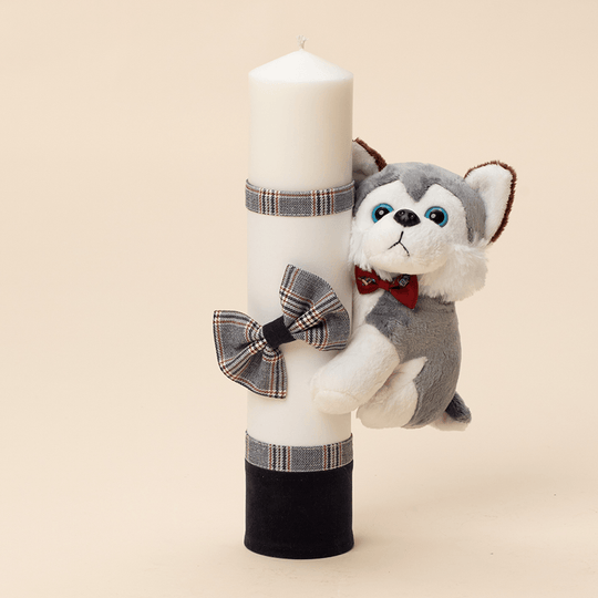 Lumanare Sabin Patratele Gri & Catel Personalizabila Botez Baieti AnneBebe