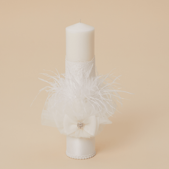 Lumanare Sanziana Crem Dantela Crengute Cu Fulgi Botez Fetite AnneBebe