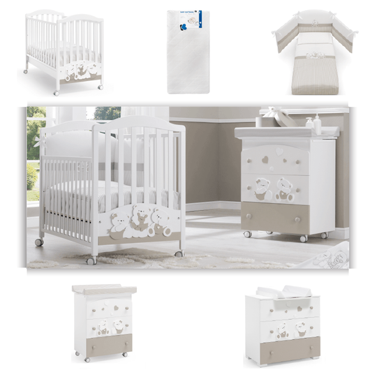 Pachet 5 piese Pat Saltea Set Textil Protectie Comoda Cabinet Mirtillo cu ursuleti