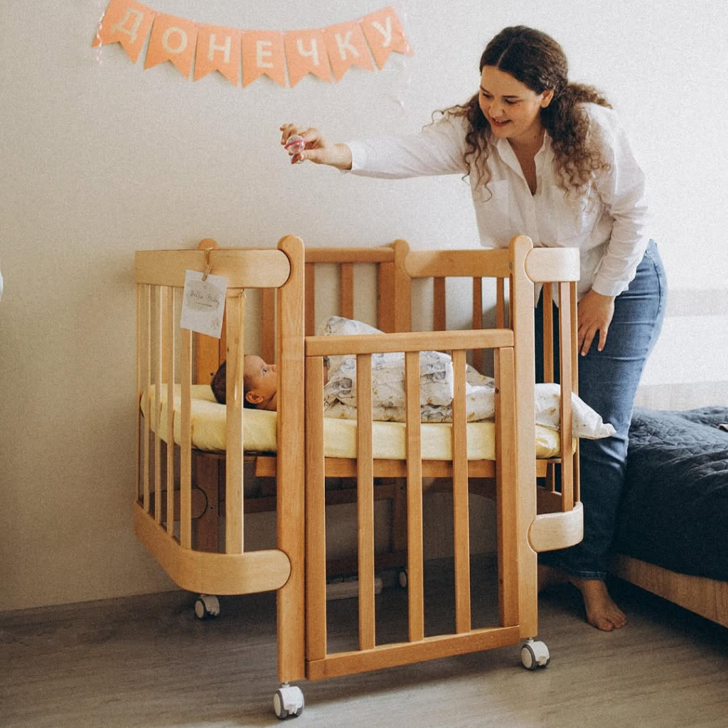 Patut Transformabil 60cm 5in1 Lemn Nika Natural cu Bare Groase 60x95/120 cm Ingvart