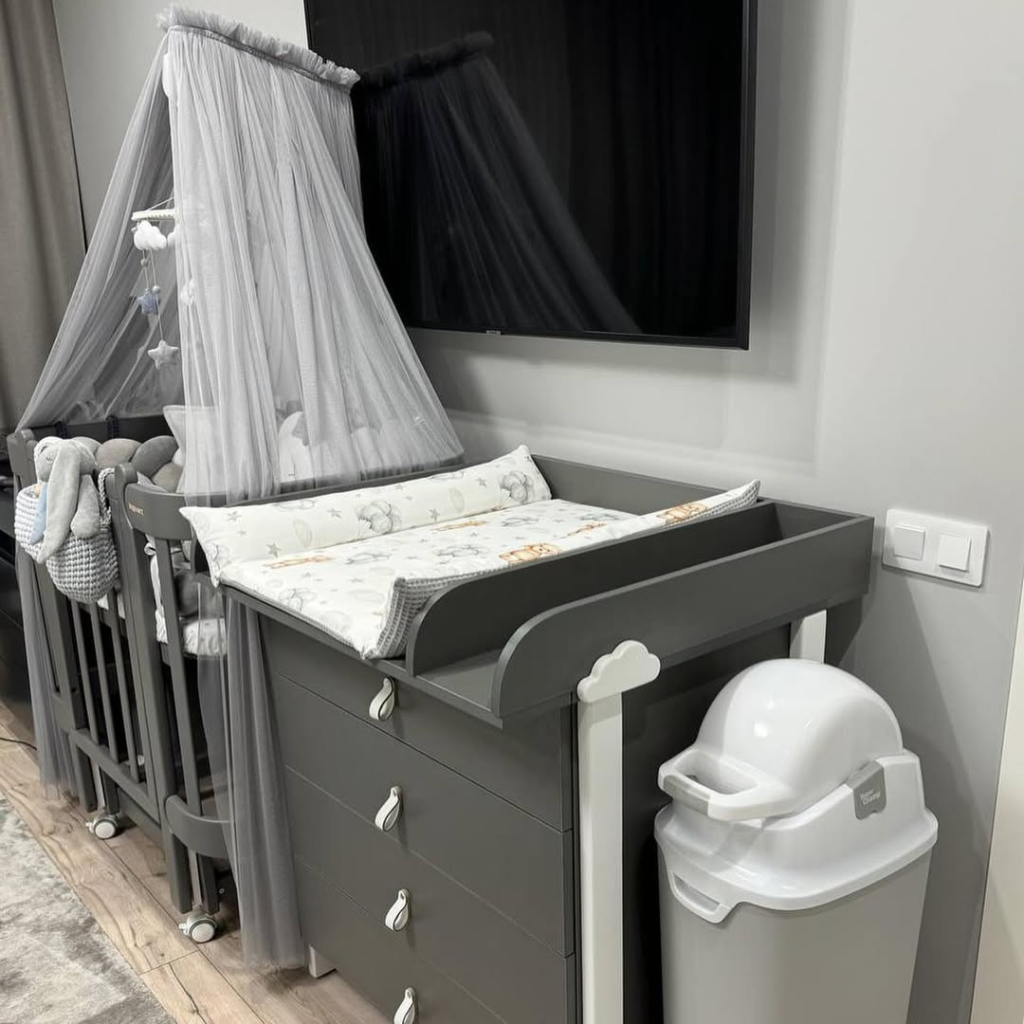 5 in 1 Transformable Crib Nika Grey Wood with Thick Bars 60x95/120 cm Ingvart 