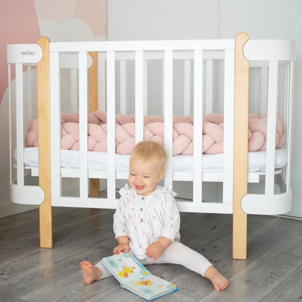 Patut Nika 60cm latime Transformabil 5in1 Alb Natural cu Bare Groase 60x95/120cm Ingvart