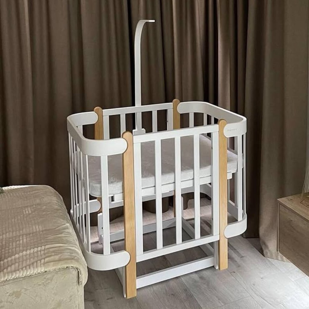 Patut Nika 60cm latime Transformabil 5in1 Alb Natural cu Bare Groase 60x95/120cm Ingvart