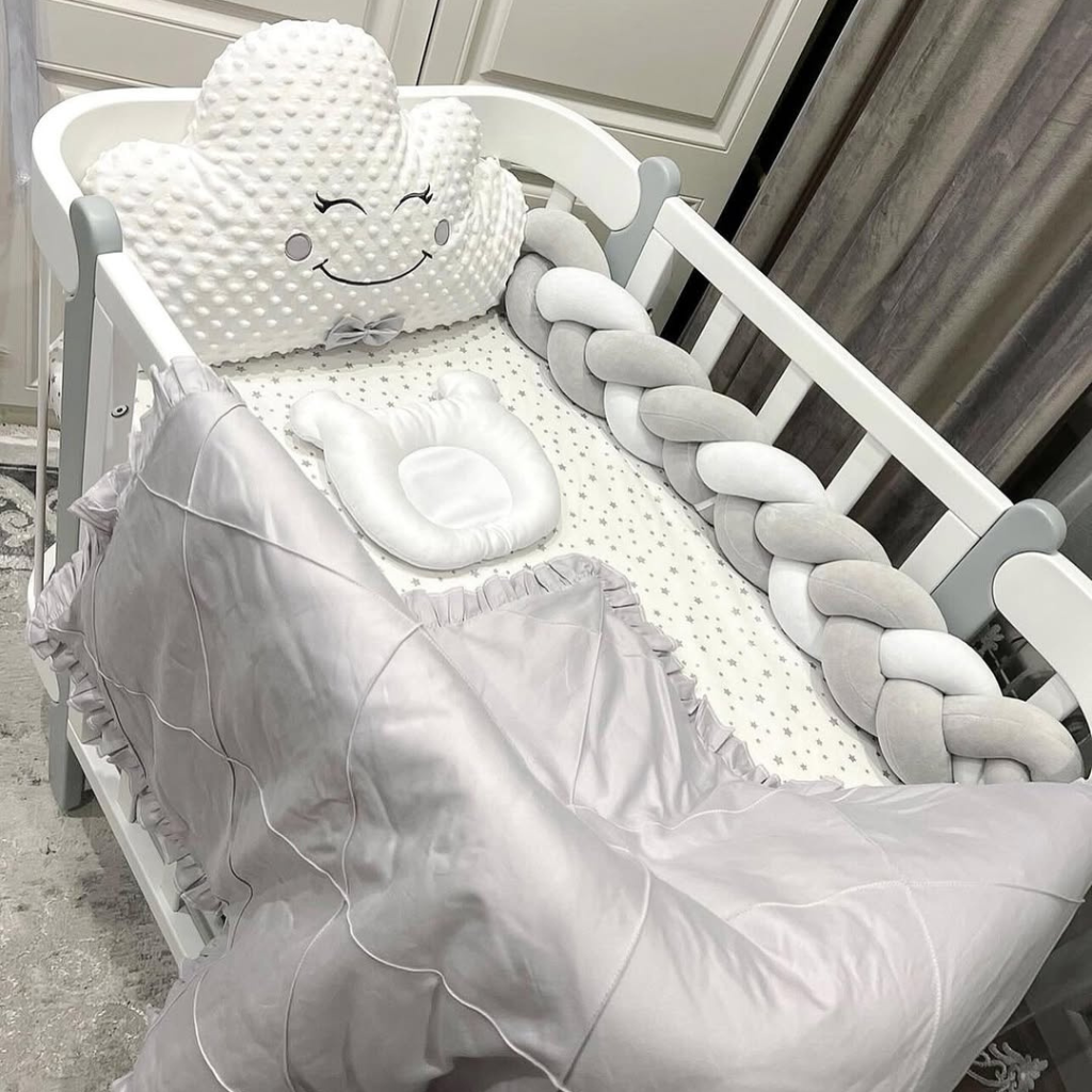 Patut Nika 60cm Transformabil 5 in 1 Alb-Gri cu Bare Groase 60x95/120 cm Ingvart