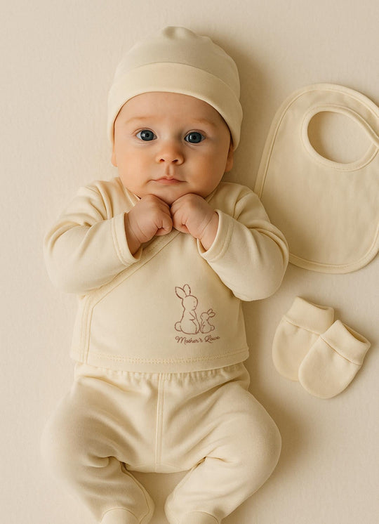 Set 5 PieseNou Nascut din Bumbac Organic cu Iepuri Bej S71194 KitiKate