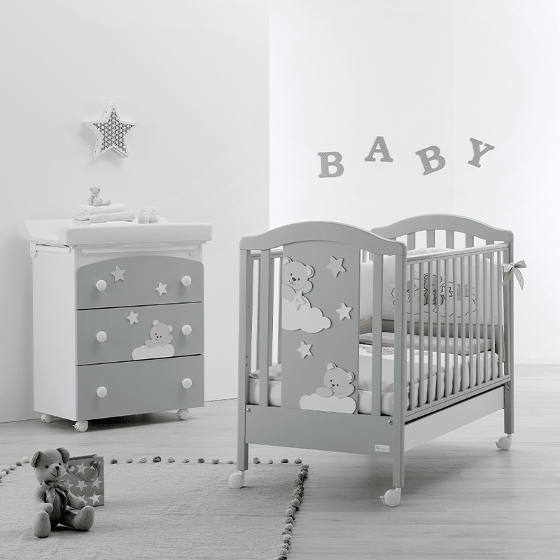 Pat Bebe Lemn - Mars Gri cu Somieră Normală, Design Azzurra