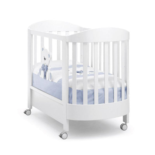 Patut bebelusi Baieti Oval Tato Bleu cu saltea inclusa Design Italian Alb Lemn de Fag