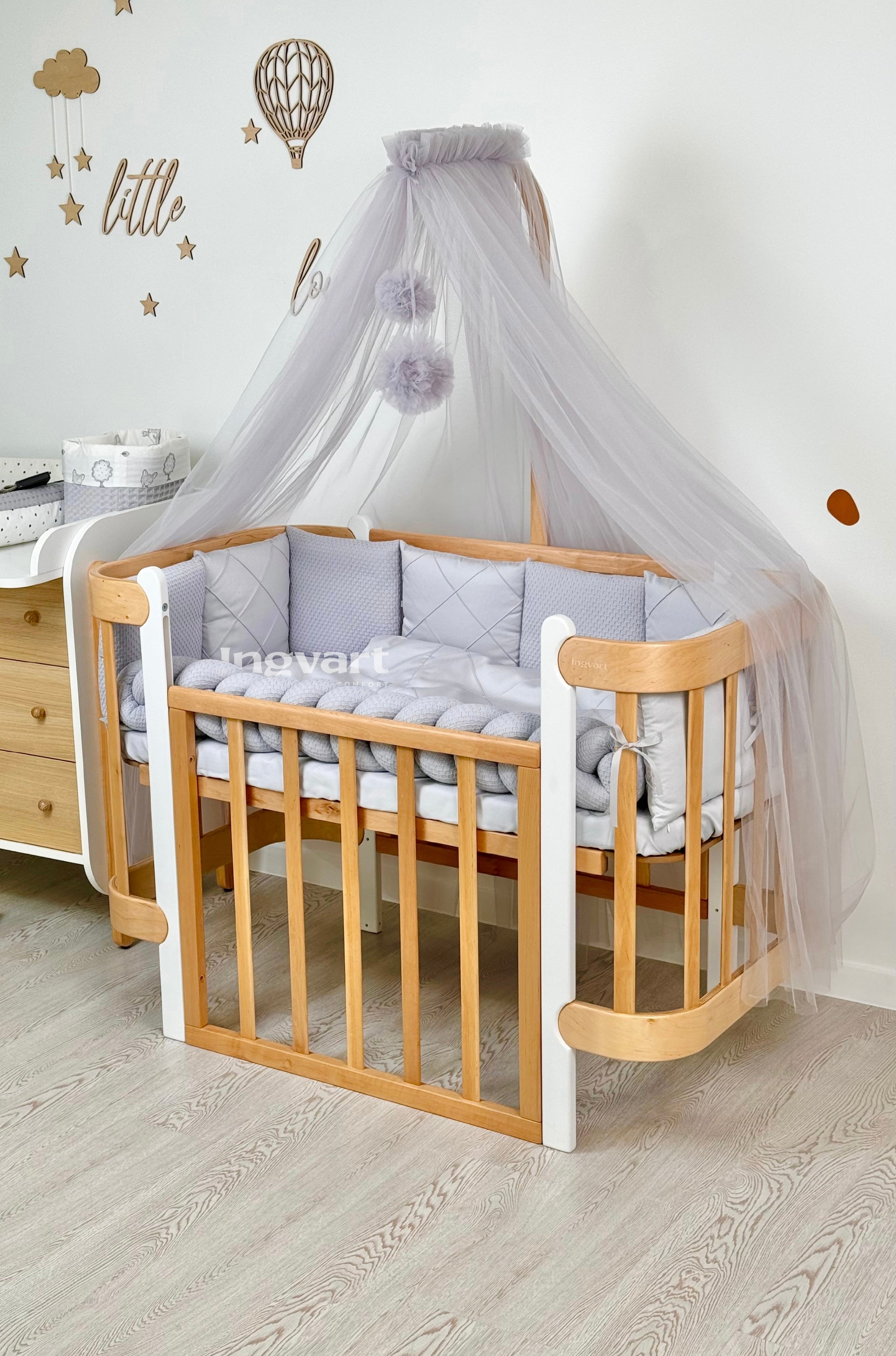 Crib Bedding Set 60x120 cm Satin Platinum Blue Ingvart