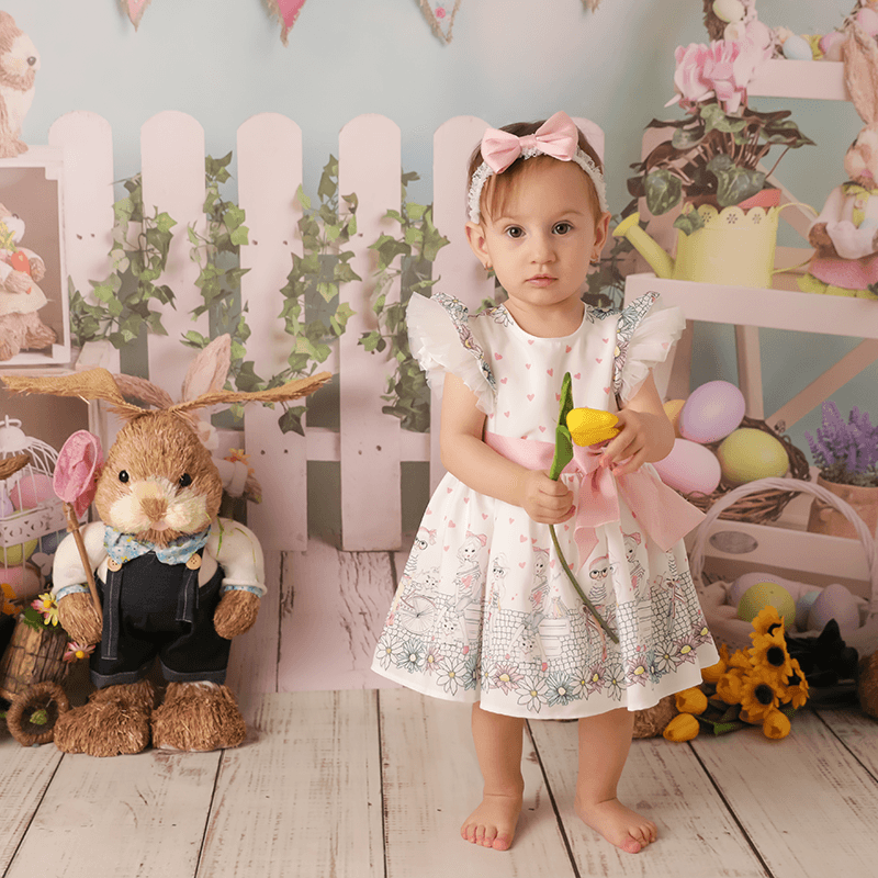 AnneBebe - Rochita Eleganta Fetite Roz cu Floricele Annebebe