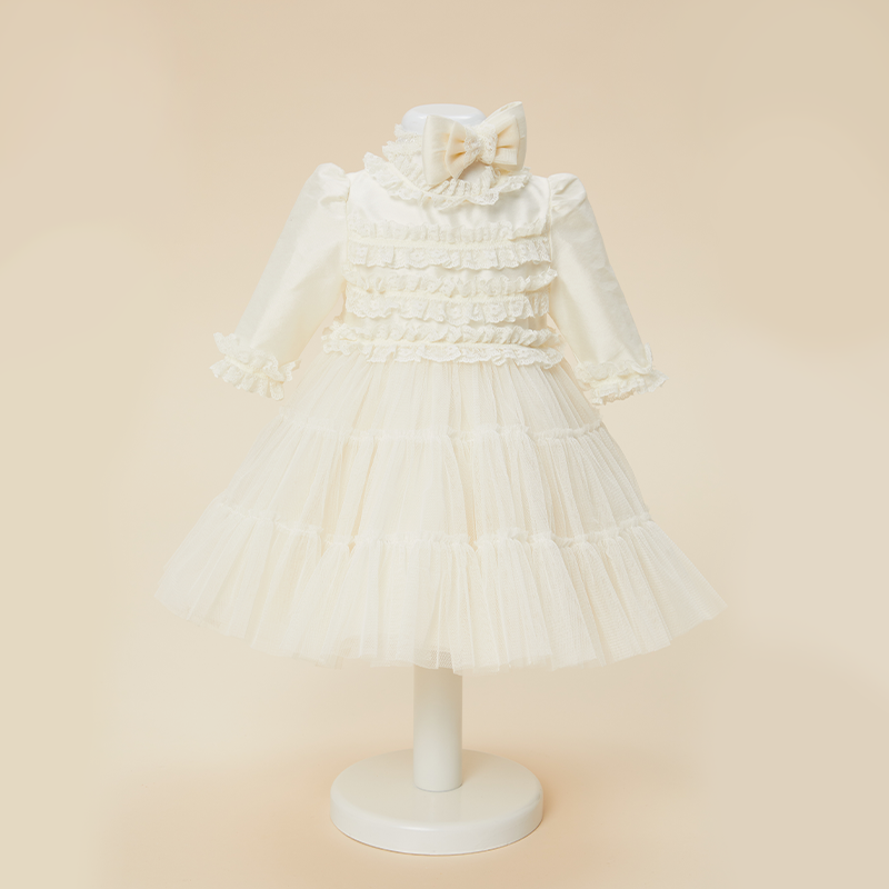 AnneBebe - Rochita Eleganta Fetite Francisca Crem Bust Dantela Fusta Volanase Tulle AnneBebe