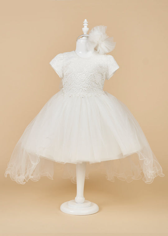 AnneBebe Girls' Elegant Tulle Dress with Detachable Train