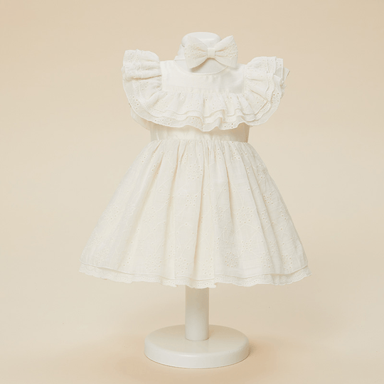 Rochita Eleganta Fetite Ella Cappuccino Trei Volane Dantela Maneca AnneBebe