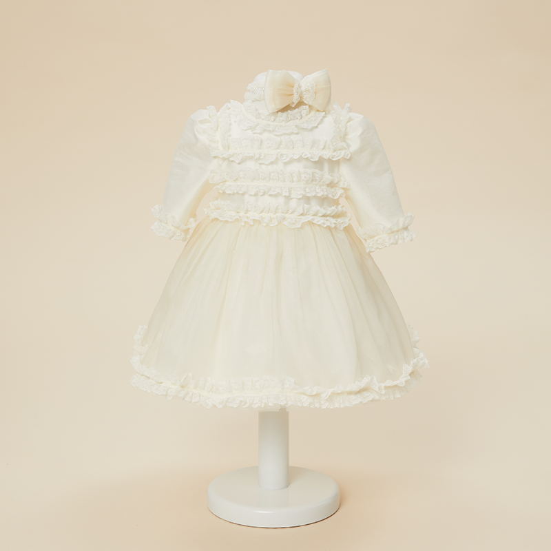 AnneBebe - Rochita Eleganta Fetite Helga Crem Bust Danteluta Fusta Organza Cu Danteluta AnneBebe