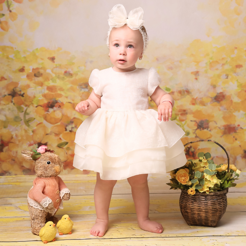 Elegant Dress Cotton Rebeca Cream Organza Three Ruffles AnneBebe 