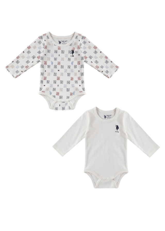 AnneBebe - Set 2 Body Crem din Bumbac cu Maneca Lunga si Imprimeu pentru Baietei USB1408 Us Polo Assn