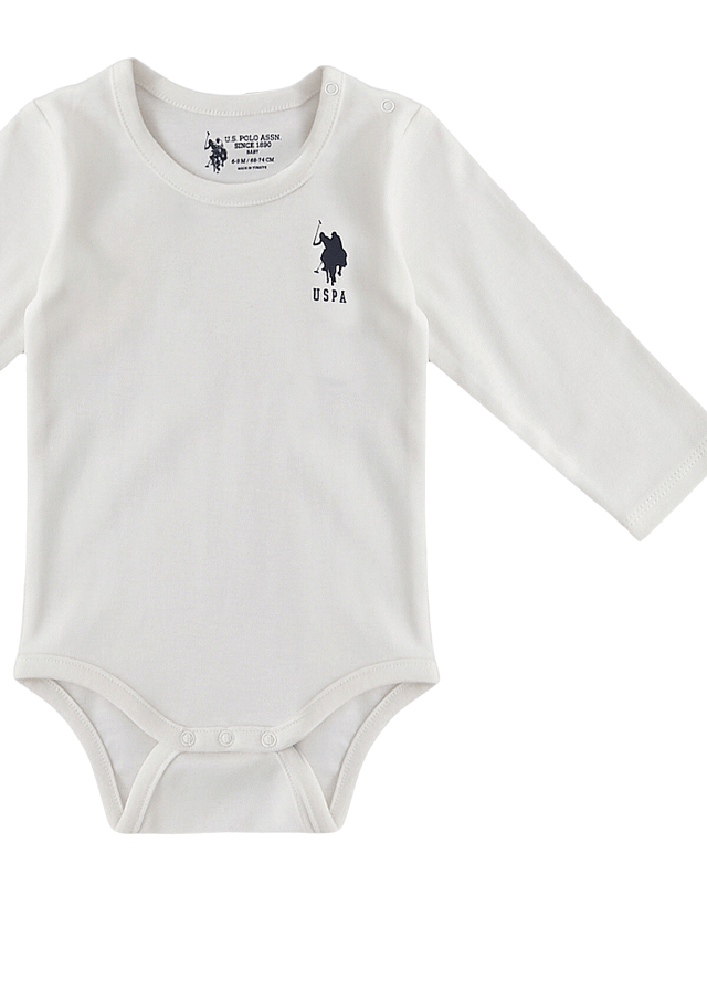 AnneBebe - Set 2 Body Crem din Bumbac cu Maneca Lunga si Imprimeu pentru Baietei USB1408 Us Polo Assn