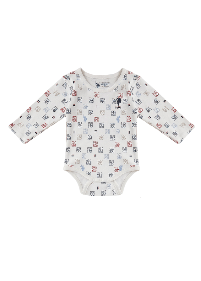 AnneBebe - Set 2 Body Crem din Bumbac cu Maneca Lunga si Imprimeu pentru Baietei USB1408 Us Polo Assn