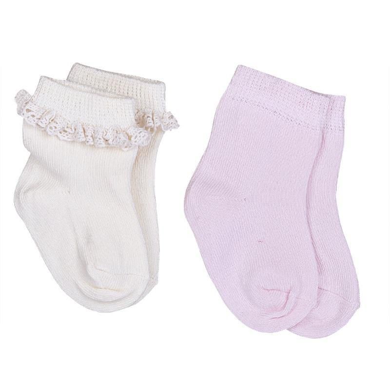 AnneBebe - Set 2 Sosete Bebelusi Fetita Bumbac Organic Elastic Crem & Roz Dantela KityKate S52381