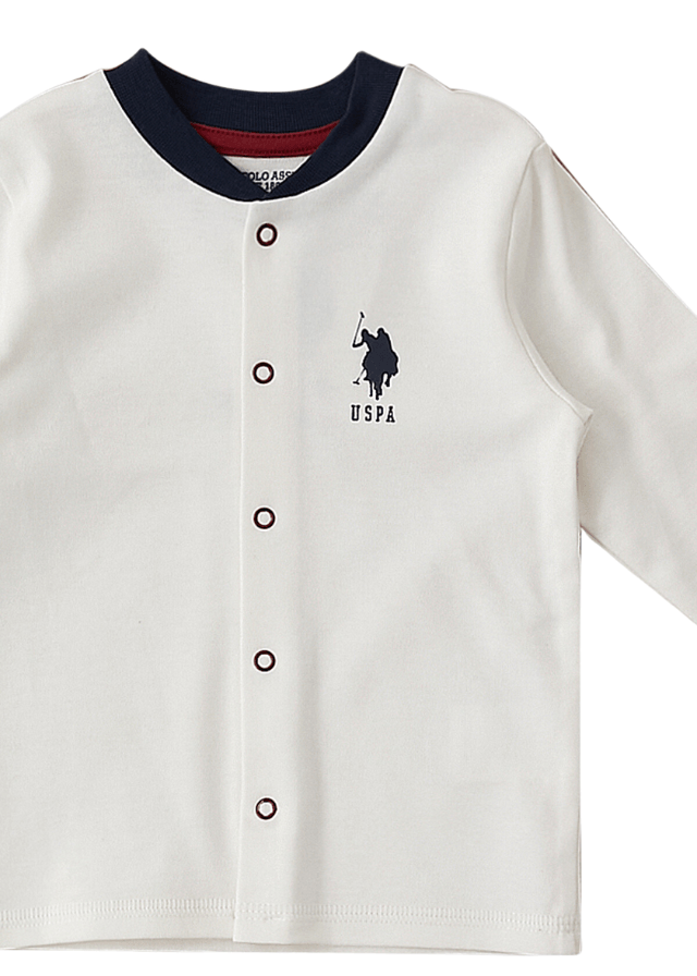 AnneBebe - Set 3 Piese Baietei, Bluza Crem, Pantaloni si Fes Crem cu Imprimeu USB1403 Us Polo Assn