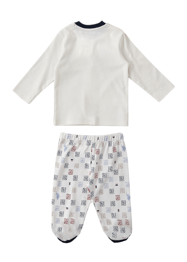 AnneBebe - Set 3 Piese Baietei, Bluza Crem, Pantaloni si Fes Crem cu Imprimeu USB1403 Us Polo Assn