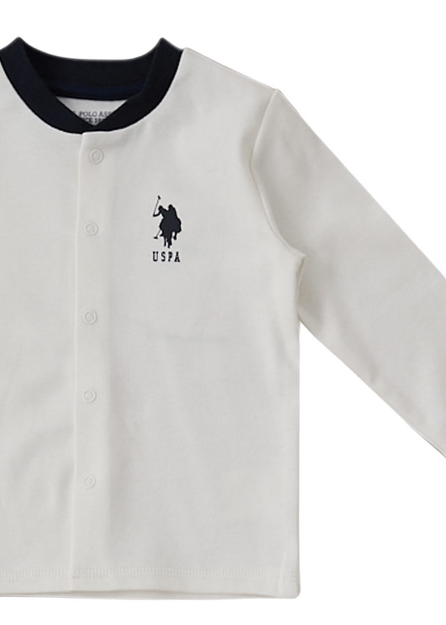 AnneBebe - Set 3 piese Baietei, Bluza Crem, Pantaloni si Fes USB1419 Us Polo Assn