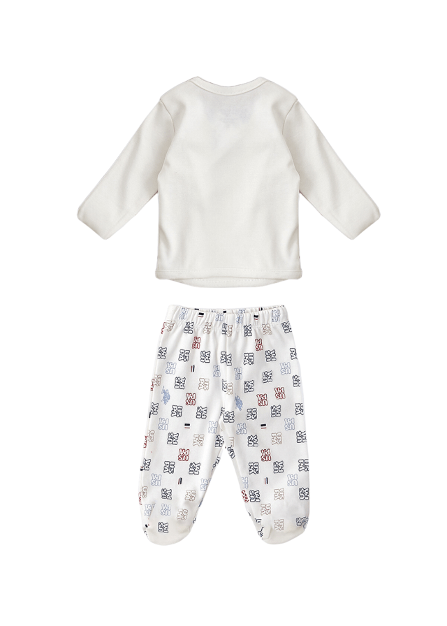 AnneBebe - Set 5 Piese Nou Nascut, Bluza, Pantaloni, Bavetica, Botosei si Fes USB1400 Us Polo Assn