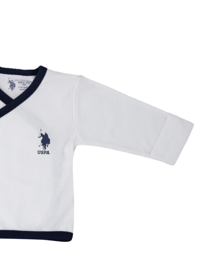 AnneBebe - Set 5 Piese Nou-Nascuti, Crem cu Carouri Bleumarin USB1073 Us Polo Assn