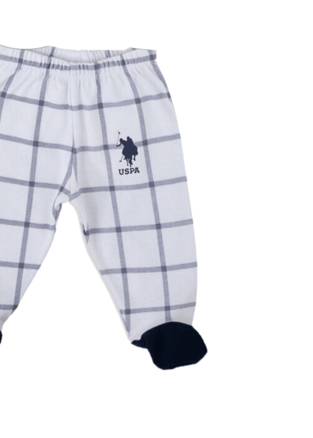 AnneBebe - Set 5 Piese Nou-Nascuti, Crem cu Carouri Bleumarin USB1073 Us Polo Assn