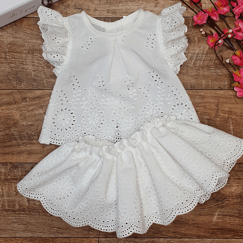 AnneBebe - Set Bluzita Cu Fustita Broderie Ivory Fete AnneBebe