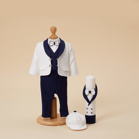 Set Botez Baieti Bennie 2 Piese, Costum si Lumanare Personalizat AnneBebe