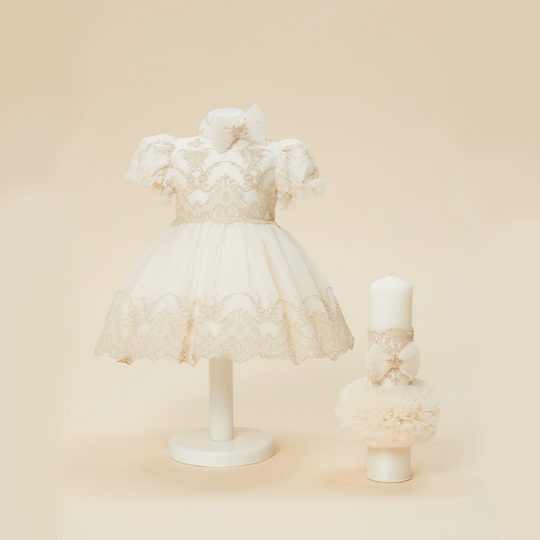 Set Botez Charlotte 2 Piese, Rochita si Lumanare Personalizat Botez AnneBebe