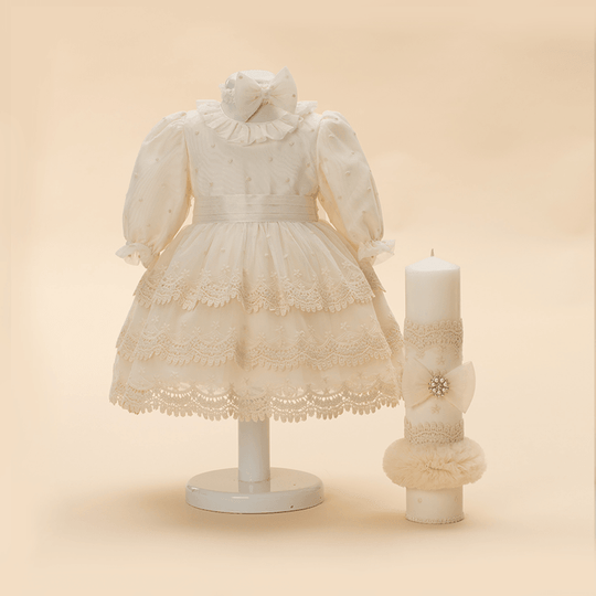 Set Botez Manuela 2 Piese, Rochita si Lumanare Personalizat Botez AnneBebe