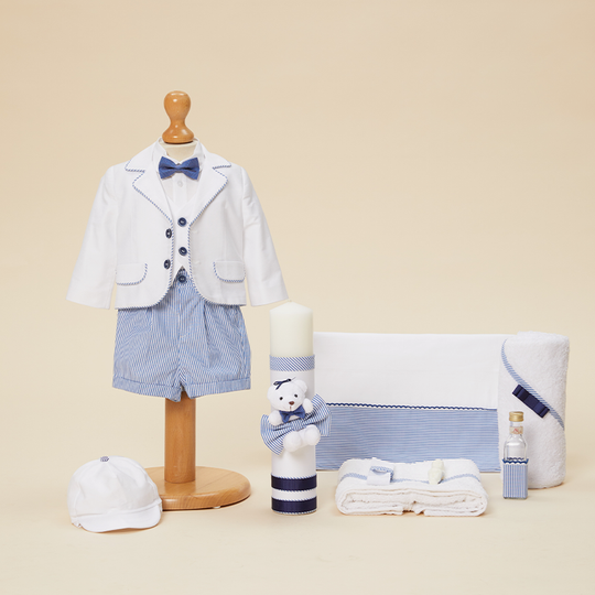 Joseph Baptism Set 3 Pieces, Costume, Suit and Candle Customizable AnneBebe 