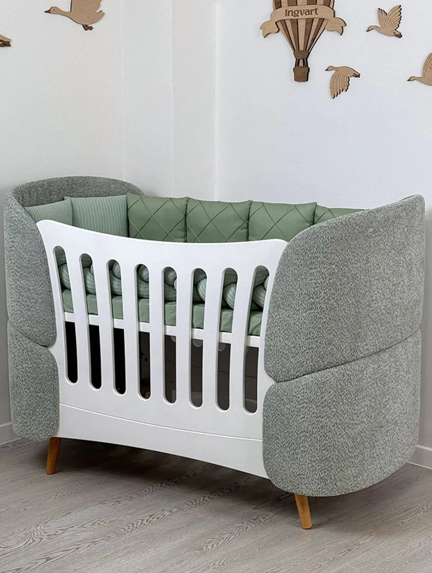 Crib Bedding Set 60x120 cm Satin Platinum Green Ingvart