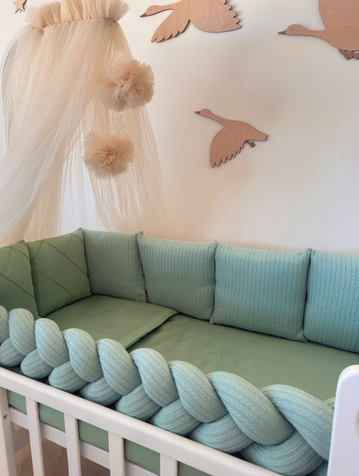 Crib Bedding Set 60x120 cm Satin Platinum Green Ingvart