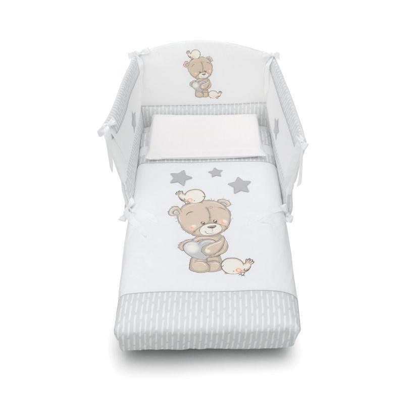 Set Protectie Patut Co-sleeper 4 Piese Bumbac Love Me Azzurra