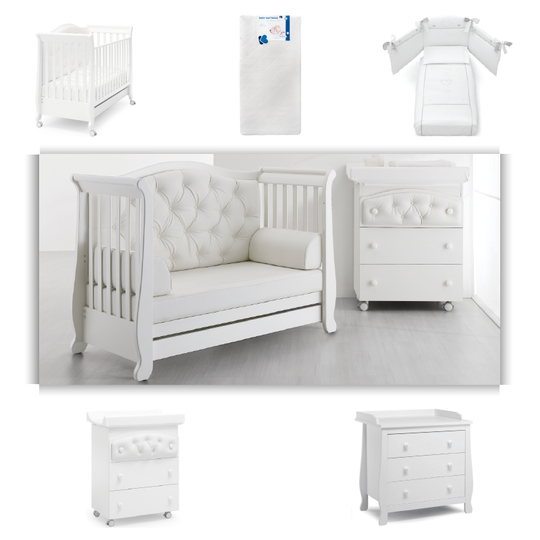 Pachet 5 Piese Colectia Soft Buttoni Pat+Saltea+Set Pat+Comoda+Cabinet