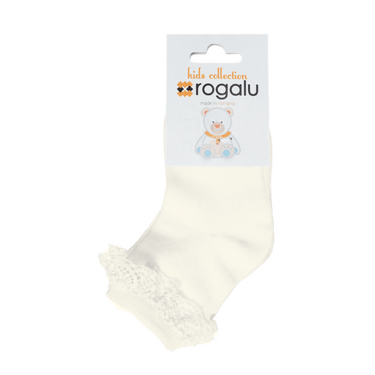 Sosete Bebelusi Crem Ivory Botez Cu Dantela la glezna Fetita