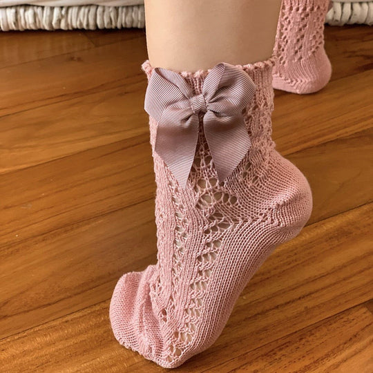 Sosete Cu Model Macrame Bumbac Roz Pudra Cu Fundita Bebelusi Fata Condor 2519/4