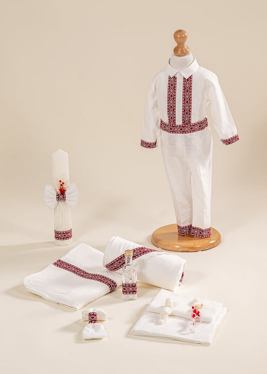 Set Botez Iurie 3 Piese, Costum, Trusou si Lumanare Personalizat Botez AnneBebe
