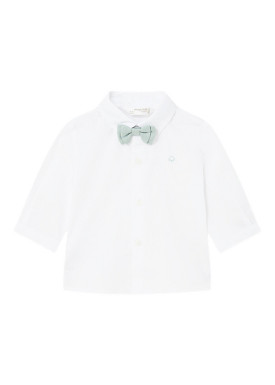Camasa Alba cu Maneca Lunga si Papion Verde pentru Baietei 1196 Mayoral