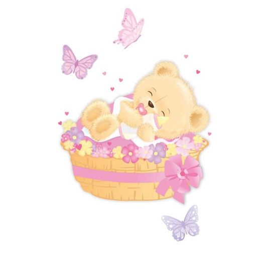 Felicitare Bebelusi Fetite Alba Urs Funda Roz 12x18 cm