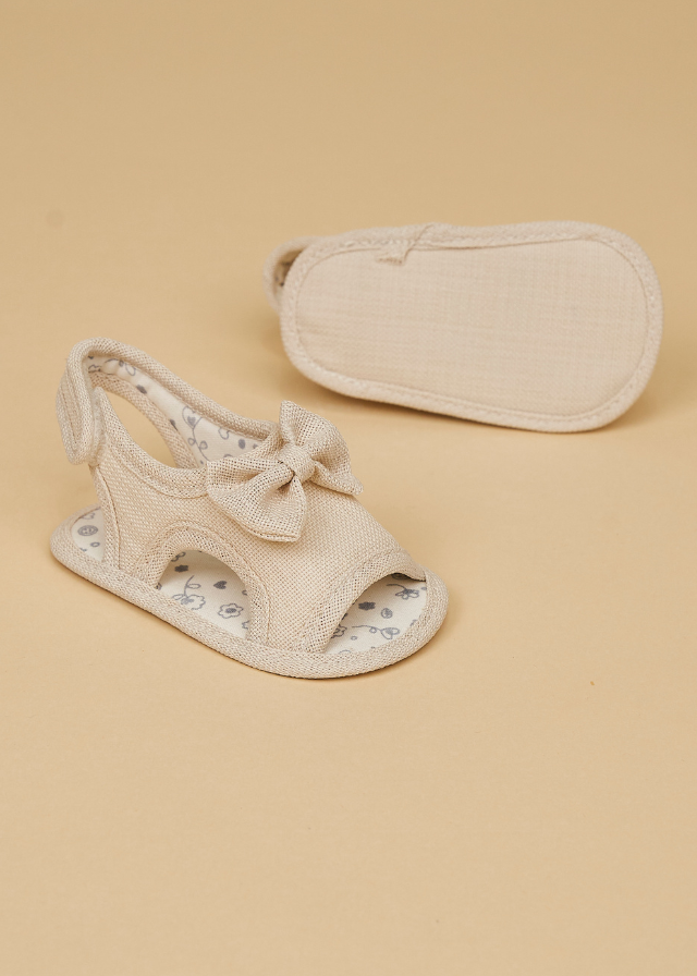 Sandale din Bumbac Bej cu Funda pentru Fetite 231226 Sinderella - Camera Bebelusului