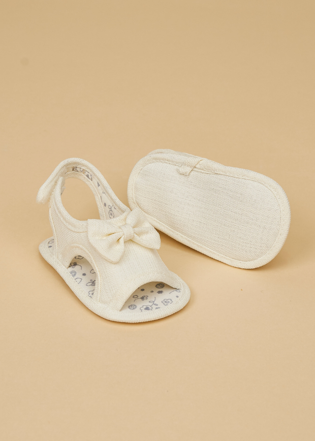 Sandale din Bumbac Crem cu Funda pentru Fetite 231226 Sinderella - Camera Bebelusului