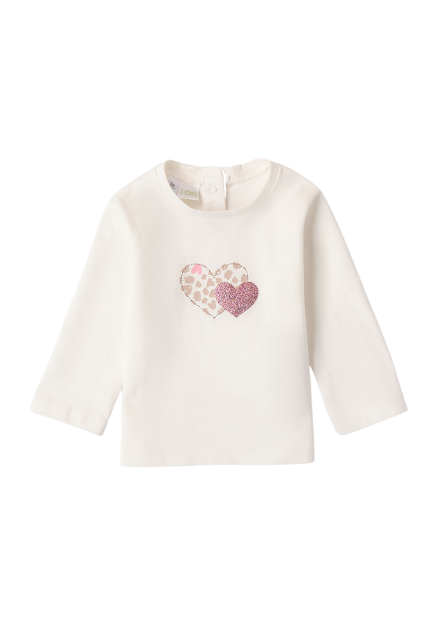 Bluza Crem cu Maneca Lunga si Imprimeu Inima Roz 8113 iDO - Camera Bebelusului