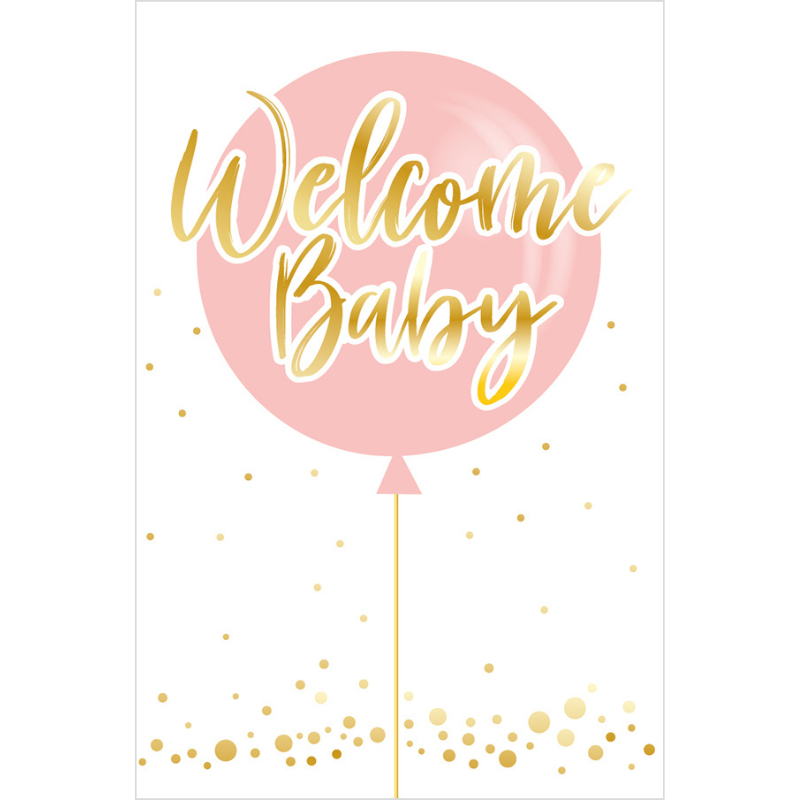 Felicitare Fetite Balon Roz Welcome Baby 12x18 cm - Camera Bebelusului