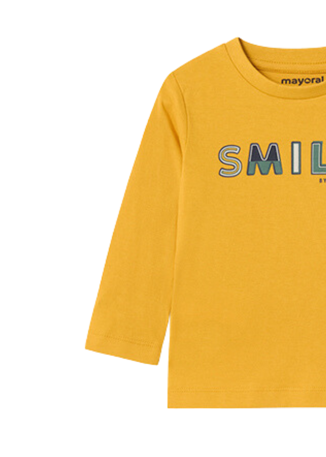 Bluza pentru Baietei, Galbena cu Maneca Lunga si Inscriptie Smile 108 Mayoral - Camera Bebelusului